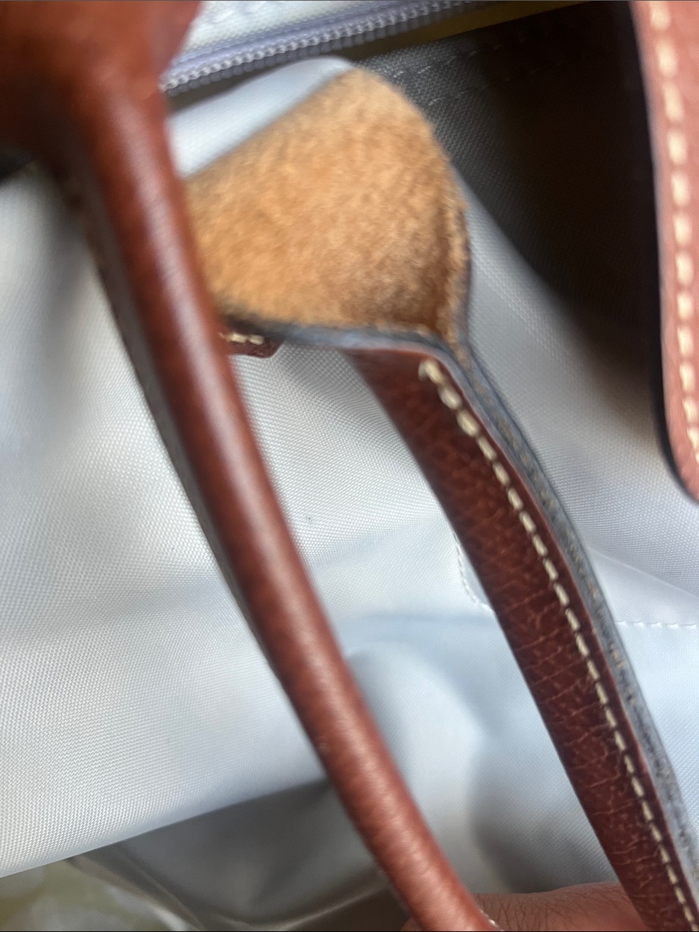 Longchamp Le Pliage Large light gray Tote with Brown Handles - Picture 4 of 9
